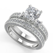Karissa Bar Set 3 Sided Pave Cushion Cut Diamond Engagement Ring - Nivetta